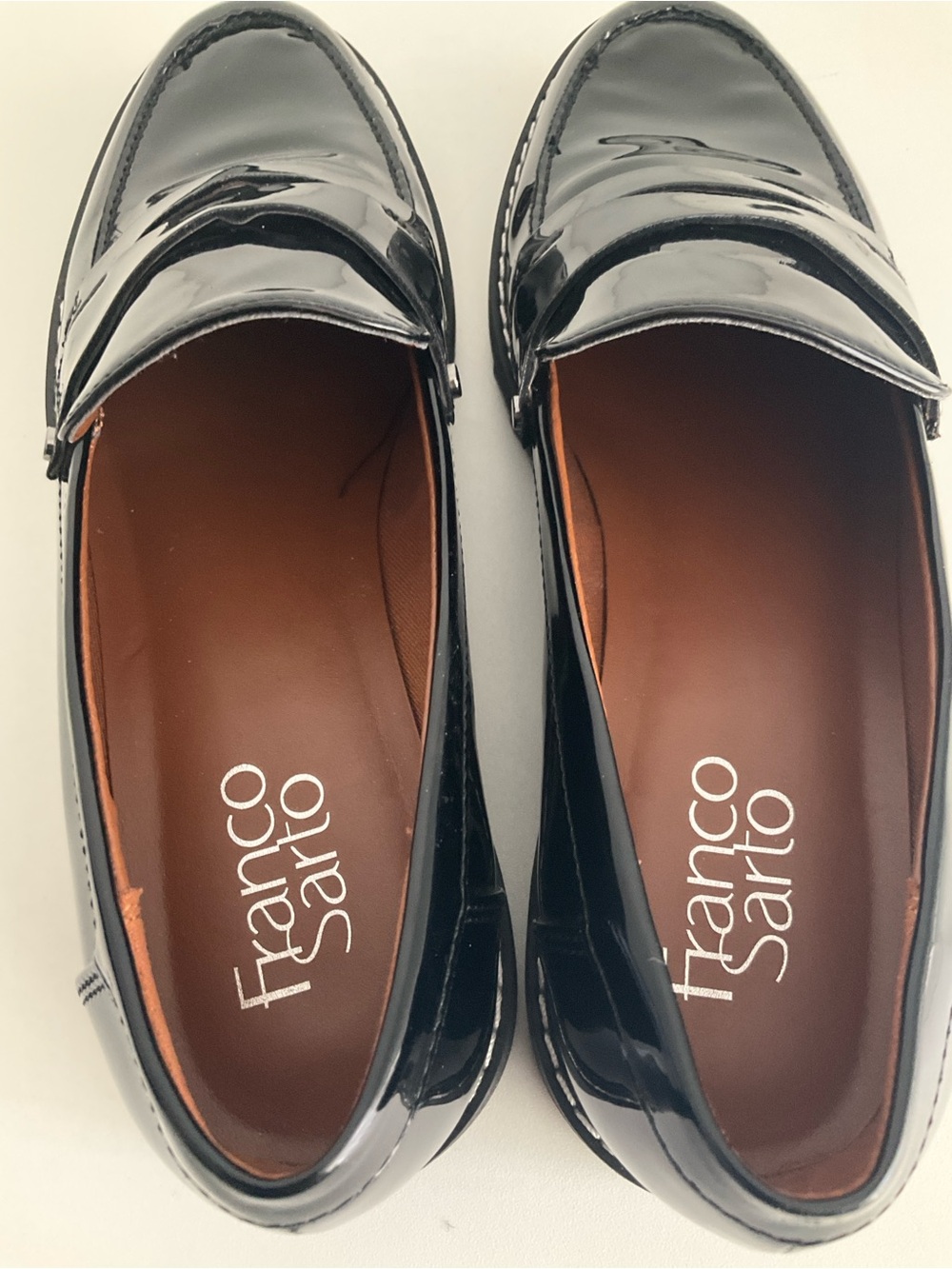 Franco Sarto 7 M Black Patent-Look Lug Sole Loafers - Picture 7 of 10